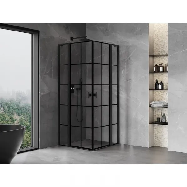 MEXEN/S - Mist L Duo sprchovací kút dvere krídlové 100 x 100, čierna dekor, čierna 8A4L-100L-100P-70-77