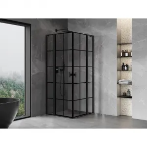 MEXEN/S - Mist L Duo sprchovací kút dvere krídlové 100 x 100, čierna dekor, čierna 8A4L-100L-100P-70-77