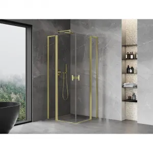 MEXEN/S - Mist L Duo sprchovací kút dvere krídlové 115 x 115, transparent, zlato kartáčovaná 8A4L-115-115-55-00