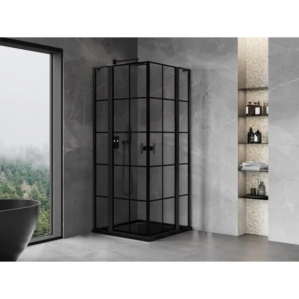 MEXEN/S - Mist L Duo sprchovací kút dvere krídlové 100 x 100, čierna dekor, čierna 8A4L-100L-100P-70-77
