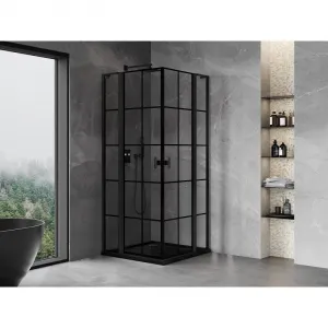 MEXEN/S - Mist L Duo sprchovací kút dvere krídlové 100 x 100, čierna dekor, čierna 8A4L-100L-100P-70-77
