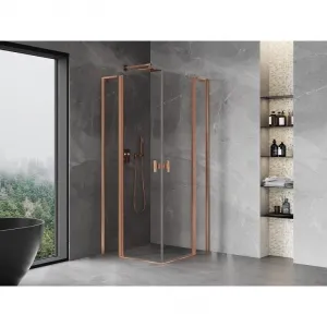 MEXEN/S - Mist L Duo sprchovací kút dvere krídlové 105 x 105, transparent, meď kartáčovaná 8A4L-105-105-65-00