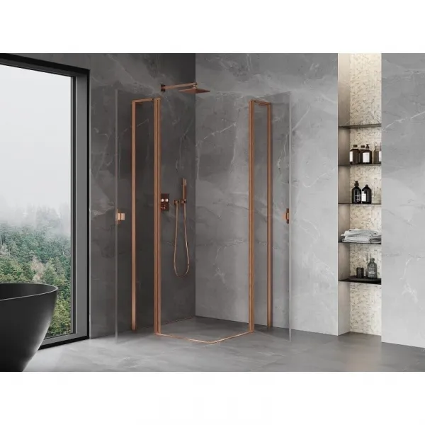MEXEN/S - Mist L Duo sprchovací kút dvere krídlové 105 x 105, transparent, meď kartáčovaná 8A4L-105-105-65-00