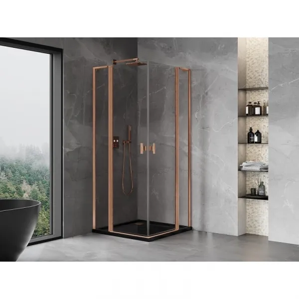 MEXEN/S - Mist L Duo sprchovací kút dvere krídlové 105 x 105, transparent, meď kartáčovaná 8A4L-105-105-65-00