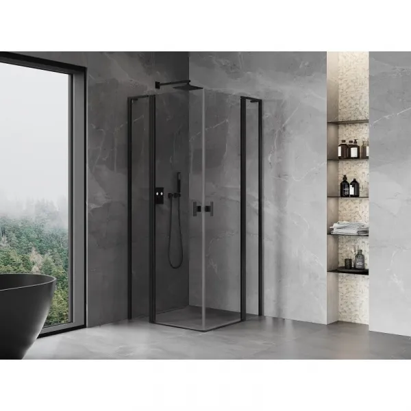 MEXEN/S - Mist L Duo sprchovací kút dvere krídlové 100 x 100, transparent, čierna 8A4L-100-100-70-00