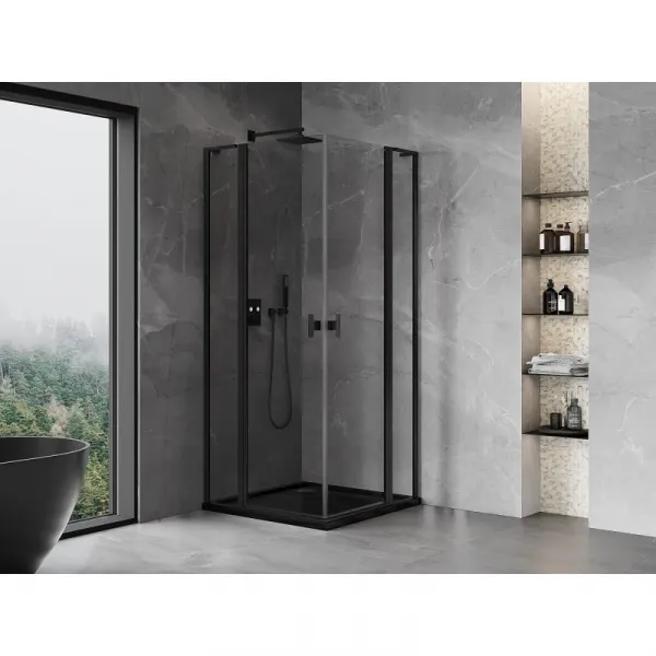 MEXEN/S - Mist L Duo sprchovací kút dvere krídlové 100 x 100, transparent, čierna 8A4L-100-100-70-00