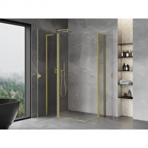 MEXEN/S - Mist L Duo sprchovací kút dvere krídlové 105 x 100, transparent, zlato kartáčovaná 8A4L-105-100-55-00
