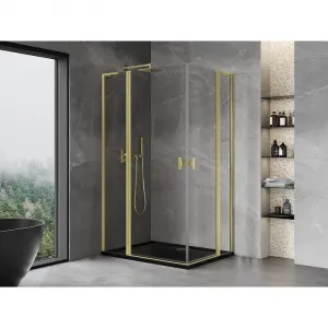 MEXEN/S - Mist L Duo sprchovací kút dvere krídlové 105 x 100, transparent, zlato kartáčovaná 8A4L-105-100-55-00