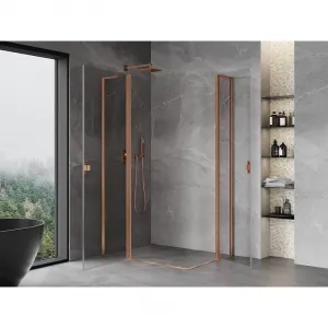 MEXEN/S - Mist L Duo sprchovací kút dvere krídlové 110 x 105, transparent, meď kartáčovaná 8A4L-110-105-65-00