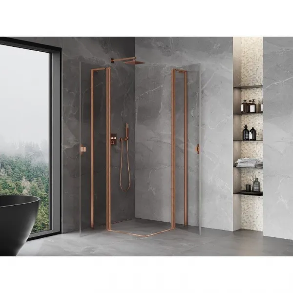 MEXEN/S - Mist L Duo sprchovací kút dvere krídlové 110 x 110, transparent, meď kartáčovaná 8A4L-110-110-65-00
