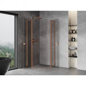 MEXEN/S - Mist L Duo sprchovací kút dvere krídlové 110 x 110, transparent, meď kartáčovaná 8A4L-110-110-65-00