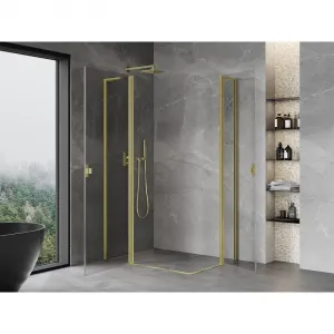 MEXEN/S - Mist L Duo sprchovací kút dvere krídlové 110 x 105, transparent, zlato kartáčovaná 8A4L-110-105-55-00