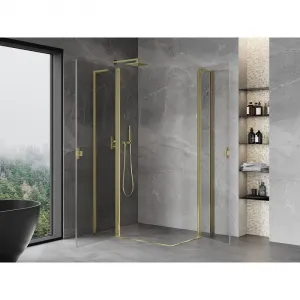 MEXEN/S - Mist L Duo sprchovací kút dvere krídlové 110 x 95, transparent, zlato 8A4L-110-095-50-00
