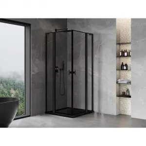 MEXEN/S - Mist L Duo sprchovací kút dvere krídlové 100 x 100, čierny okraj, čierna 8A4L-100L-100P-70-70