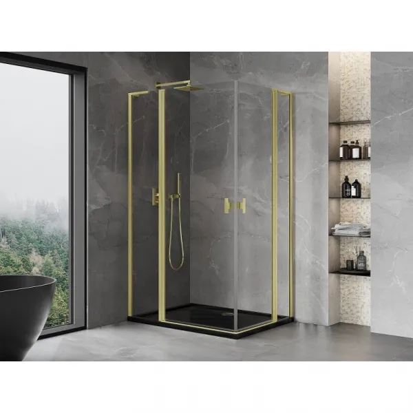 MEXEN/S - Mist L Duo sprchovací kút dvere krídlové 110 x 105, transparent, zlato kartáčovaná 8A4L-110-105-55-00