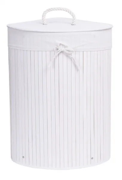 Rohový kôš na bielizeň 60 l bambusový biely