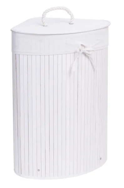 Rohový kôš na bielizeň 60 l bambusový biely