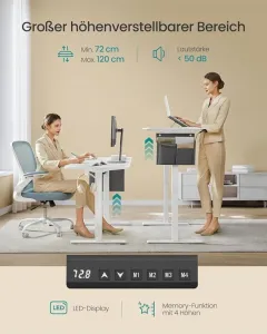 Elektricky výškovo nastaviteľný pracovný stôl 140×60 cm biel