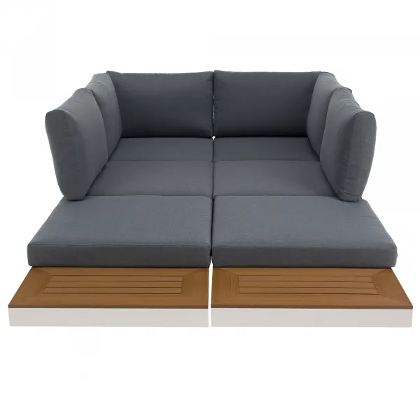 Záhradný set, biela/sivá/dub, hliník, ZOTIKO