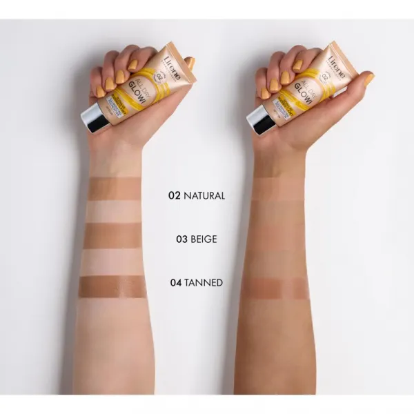 Lirene ALL DAY GLOW! rozjasňujúci fluidný make-up pre dlhotrvajúci efekt odtieň 02 Natural 30 ml