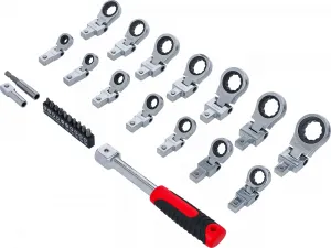 BGS Technics BGS 84529 – Račňový očkový kľúč s nástrčnými hlavicami a bitmi, sada 27 dielna (6–20 mm)