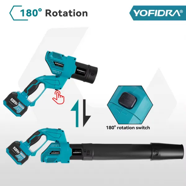 OneVan / Yofidra Akumulátorový fúkač OneVan / Yofrida 2 v 1 Turbo & Fúkač lístia, maximálna rýchlosť vetra 200 m/s Otočná rukoväť o 180° vhodné pre batériu MAKITA 18V Batéria: Bez batérie