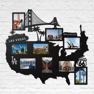 Drevený nástenný fotorámik - Mapa USA
