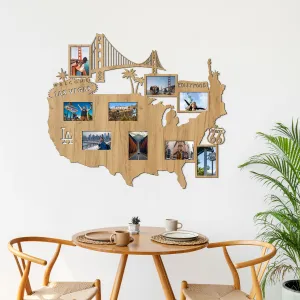 Drevený nástenný fotorámik - Mapa USA