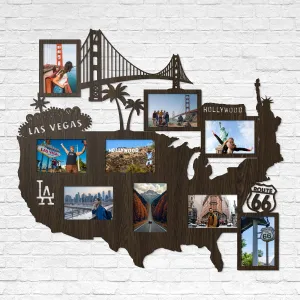 Drevený nástenný fotorámik - Mapa USA