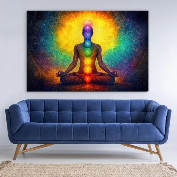 Drevený obraz meditácie - Jóga a čakry