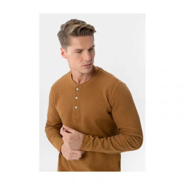 Pánske tričko s dlhým rukávom VOLCANO L-AZUX-102-BEIGE
