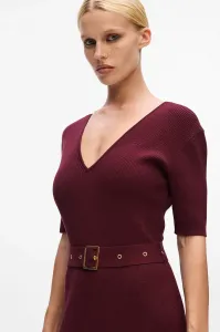 Šaty Karl Lagerfeld Belted Knit Dress Windsor Burgundy