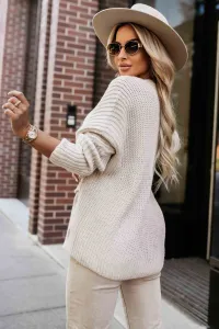 630-1 Warm cardigan with pockets and cuffs on the sleeves - beige