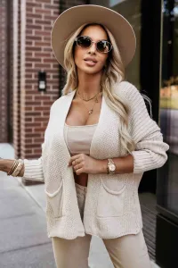 630-1 Warm cardigan with pockets and cuffs on the sleeves - beige