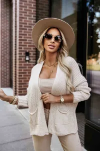 630-1 Warm cardigan with pockets and cuffs on the sleeves - beige