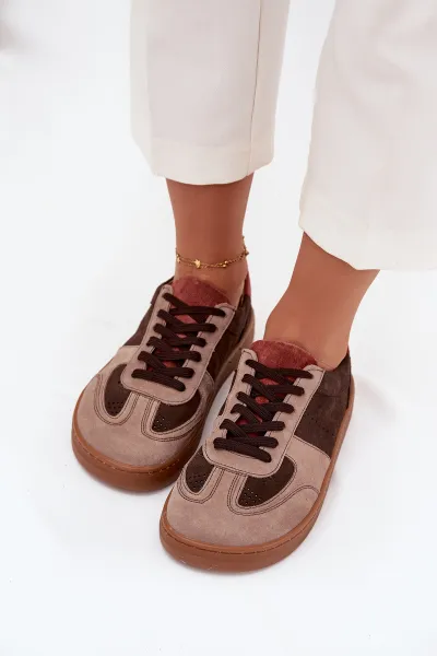 Kožené semišové barefoot tenisky dámske Zazoo N1277 hnedé