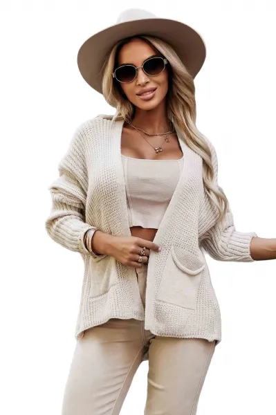 630-1 Warm cardigan with pockets and cuffs on the sleeves - beige