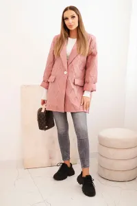 Legínovo Dámska plus size prešívaná bunda s golierom a gombíkom svetlo béžová Farba: Tmavoružová, Veľkosť: UNI