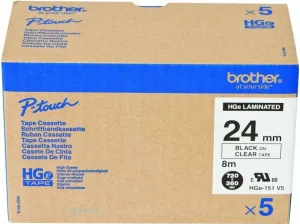 Brother HGe-151, 24mm x 8m, 5ks, čierna tlač / priehľadný podklad, originálná páska