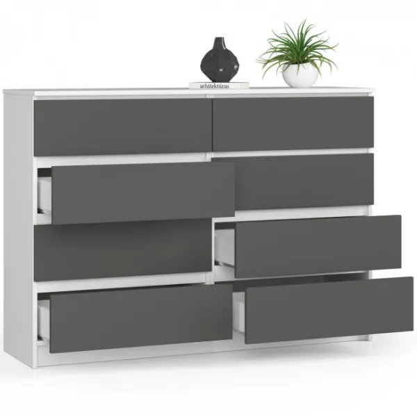 Ak furniture Komoda Kuba 140 cm 8 zásuviek biela/grafitová