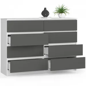 Ak furniture Komoda Kuba 140 cm 8 zásuviek biela/grafitová