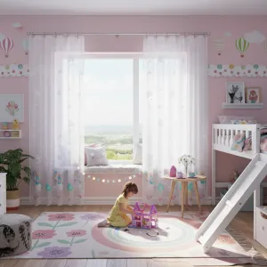 Hotová záclona alebo balkónový komplet, Jednorožec, farebný 220 x 120 cm