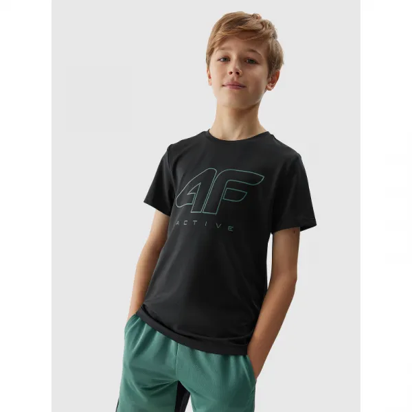 Chlapčenské tréningové tričko s krátkym rukávom 4F JUNIOR TSHIRT FNK-4FJWSS24TFTSM691-20S-DEEP BLACK