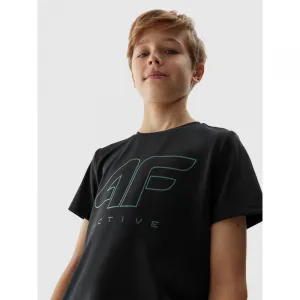 Chlapčenské tréningové tričko s krátkym rukávom 4F JUNIOR TSHIRT FNK-4FJWSS24TFTSM691-20S-DEEP BLACK