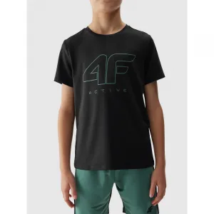Chlapčenské tréningové tričko s krátkym rukávom 4F JUNIOR TSHIRT FNK-4FJWSS24TFTSM691-20S-DEEP BLACK