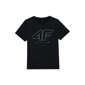 Chlapčenské tréningové tričko s krátkym rukávom 4F JUNIOR TSHIRT FNK-4FJWSS24TFTSM691-20S-DEEP BLACK