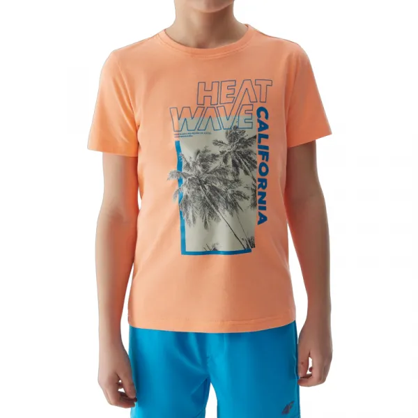 Chlapčenské tričko s krátkym rukávom 4F JUNIOR TSHIRT-JWSS24TTSHM1137-70N-ORANGE NEON