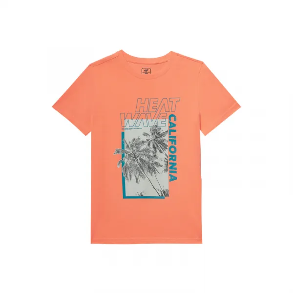 Chlapčenské tričko s krátkym rukávom 4F JUNIOR TSHIRT-JWSS24TTSHM1137-70N-ORANGE NEON