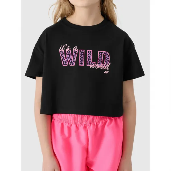 Dievčenské tričko s krátkym rukávom 4F JUNIOR TSHIRT-JWSS24TTSHF1144-20S-DEEP BLACK