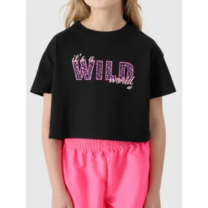 Dievčenské tričko s krátkym rukávom 4F JUNIOR TSHIRT-JWSS24TTSHF1144-20S-DEEP BLACK